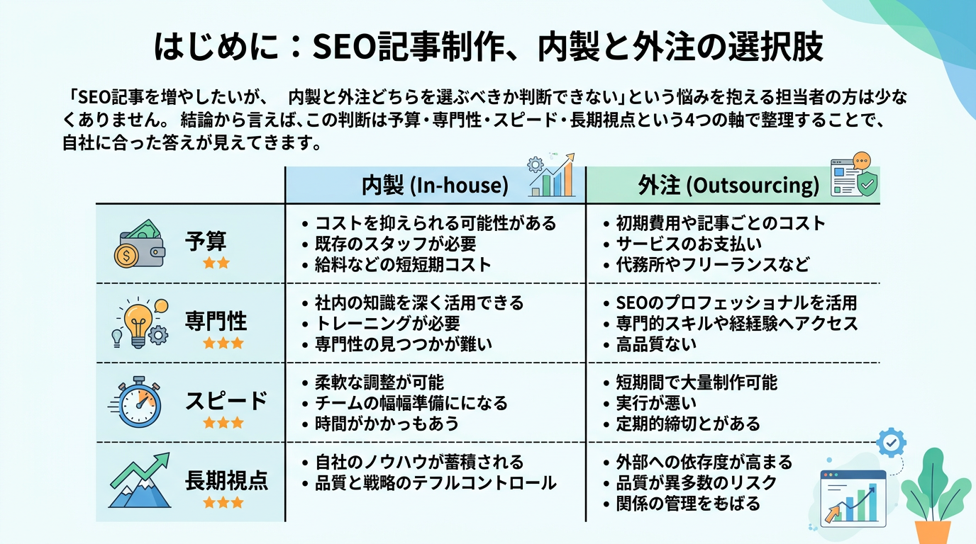 はじめに:SEO記事制作、内製と外注の選択肢