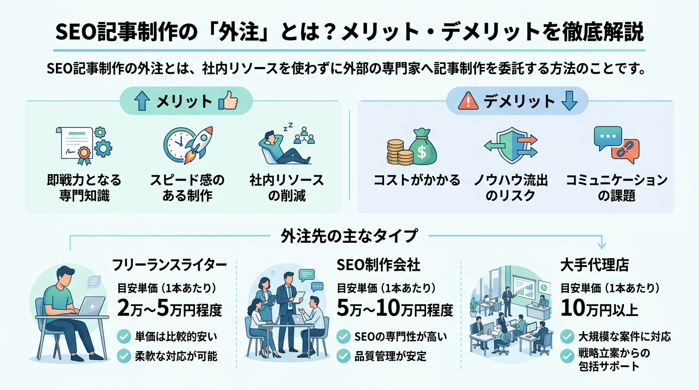 SEO記事制作の「外注」とは?メリット・デメリットを徹底解説